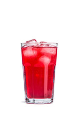 Refreshing Red Drink with Ice Cubes Isolated on White