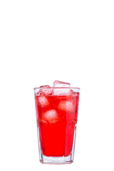 Refreshing Red Drink with Ice Cubes Isolated on White