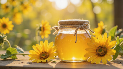 jar of honey and flowers