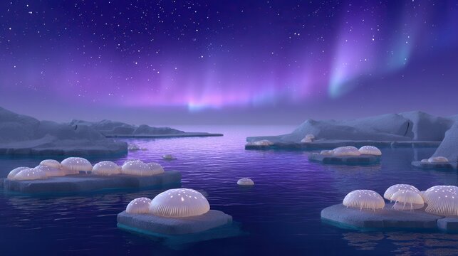 Aurora's Serenade: The mesmerizing Northern Lights dance across a starlit sky, casting a ethereal glow over icy landscapes, serene waters and captivating a sense of wonder. 