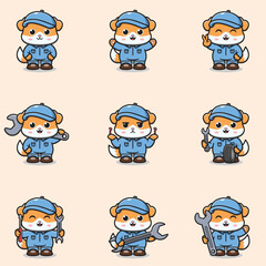 Vector Illustration of Dog Mechanic Cartoon Character. Mechanic Character Vector Illustration.Dog Character animal. Mechanic Mascot.