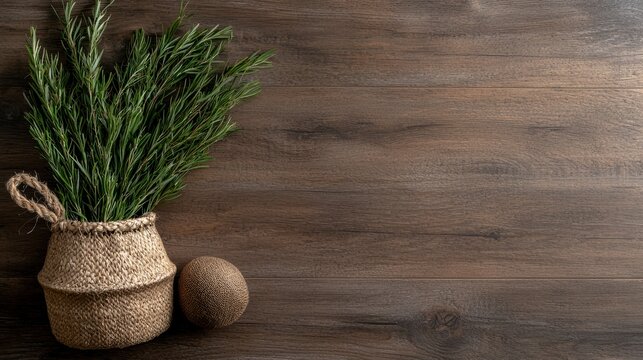 A Solo Green Grass Clump in a Ju Jue Set Against a Wood Floor With Text Space