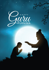 Happy guru Purnima guru and shishya teaching. Silhouette concept. Creative Vector Illustration design.