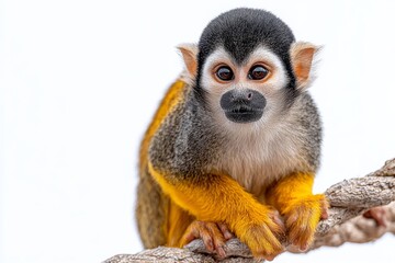 Obraz premium A squirrel monkey is walking across a bright forest branch in Costa Rica