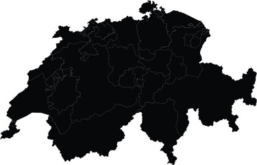 black silhouette map of switzerland with outlined regions, geographic illustration