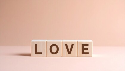 愛を意味する英語のフレーズLOVEの文字が書かれた木製のキューブブロック。 aiで生成	