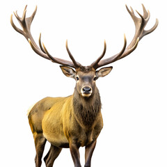 Majestic Reindeer with Large Antlers Isolated on White Background