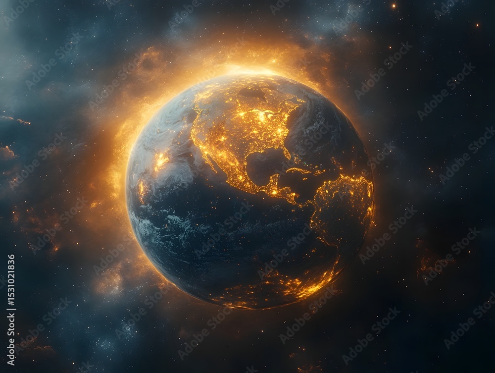 Poster a dynamic and transformative visual depiction of planet earth with a glowing energy radiating from i