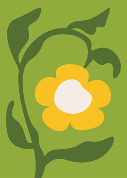 Poster with abstract yellow flower. Natural design in flat style.