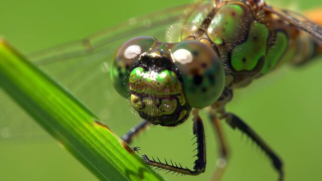 Dragonfly head closeup on grass