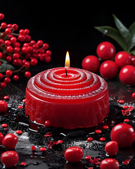 candle design, love candle, festive candle, Christmas candle, red berries, holiday decor, Christmas decoration, candle light, glowing candle, warm light, winter decor, cozy candle, holiday background,