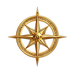 Ornate Gold Compass Rose Design on transparent Background