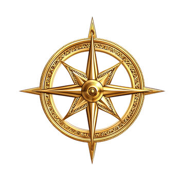 Ornate Gold Compass Rose Design on transparent Background