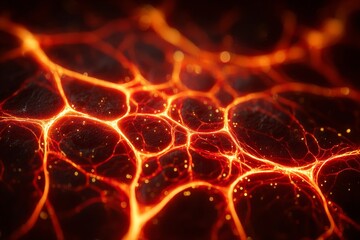 Fototapeta na wymiar Volcanic rock surfaces are traversed by flowing molten lava, which glows and is of significant importance to the fields of geology, volcanology, and the study of natural disasters