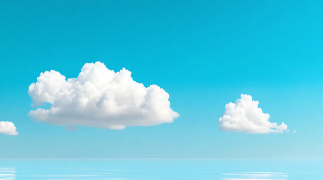 A serene sky with fluffy white clouds floating in a bright blue atmosphere, perfect for conveying peace and tranquility.