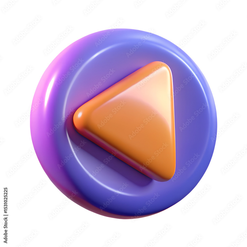 Poster 3d glossy play button icon isolated on transparent background