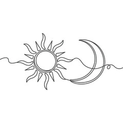 Continuous Line Drawing of Sun and Moon Celestial Harmony