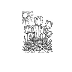 one continuous line drawing of tulips