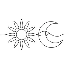 Fototapeta premium Continuous Line Drawing of Sun and Moon Connected Together