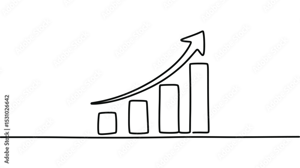 Poster simple line drawing of a bar graph with upward trending arrow