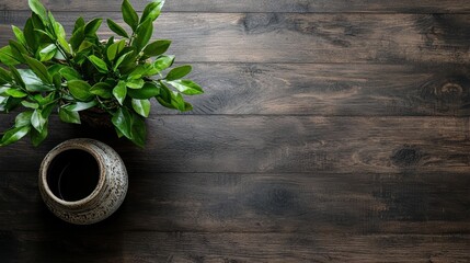 A Simple Yet Elegant Pot Plant on a Wooden Table Ready for Your Imagination