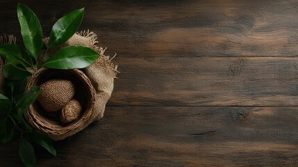 A Beautiful Vase Featuring a Lush Plant Perfectly Placed on a Rustic Wooden Table for Creative Branding