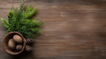 Captivating Green Leaves on a Wooden Floor Inviting Text Accommodation for Creative Projects