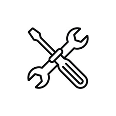 Screwdriver and Wrench Crossed Simple Black and White Icon