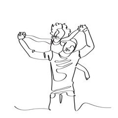 drawing outline art of a father carrying a child on his shoulders, world father's day concept with line art