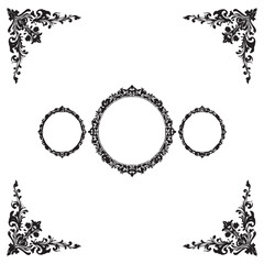 Elegant black and white floral frame with corner ornaments