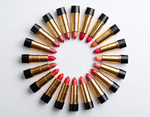 Lipstick in circle shape on white background, seen from above