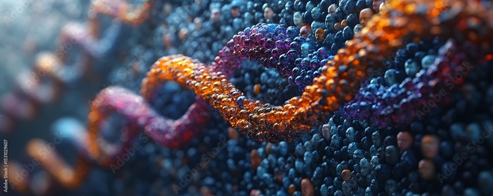 Aufkleber an abstract microscopic image depicting a vibrant intricate dna helix structure symbolizing the rich