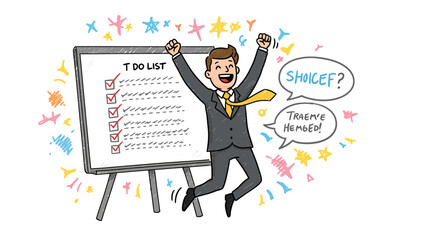 Happy Businessman Celebrating Completed To-Do List