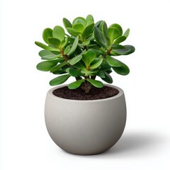 Fototapeta premium Jade plant in grey pot isolated on white background