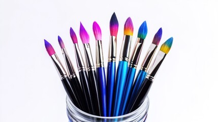 Colorful paintbrushes in a jar