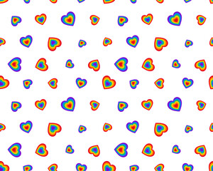 LGBT pride seamless pattern of symbol heart of love, background rainbow color. Abstract trendy design print set for community social media Gay Pride Month celebration. Vector illustration