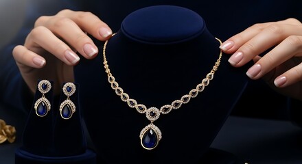 Exquisite Sapphire and Gold Jewelry Set Captivating Necklace and Earrings Adorned with Precious Stones Perfect for Special Occasions Elegant and Timeless