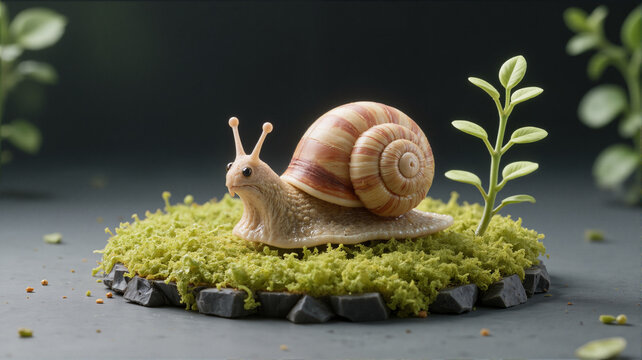 A snail is sitting on green moss