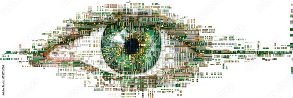 Poster Stylized Eye Design With Digital Circuits Representing Technology and Innovation in a Minimalist Upper Part