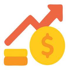 Financial investment icon concept with red arrow on gold coin suitable for finance, investment, wealth management, stock market, and business presentations.