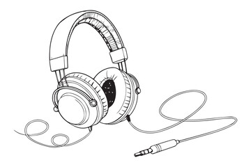 continuous single line drawing of ever-ear stereo headphones, line art vector illustration