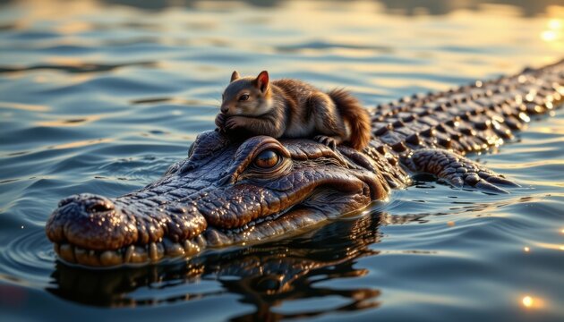a full body ultra realistic crocodile swimming on the water surface, hyper detailed scales and textures, sharp claws and teeth, vivid reptilian eyes, photorealistic lighting, 8k resolution, 300 dpi