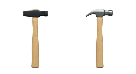 Two hammers isolated on white background carpenter tool hammer construction equipment wood handle metal head on transparent background