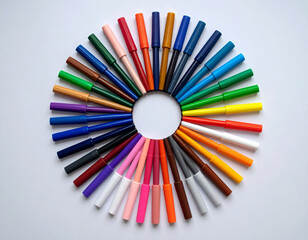 colorful markers on a white background in a circle shape