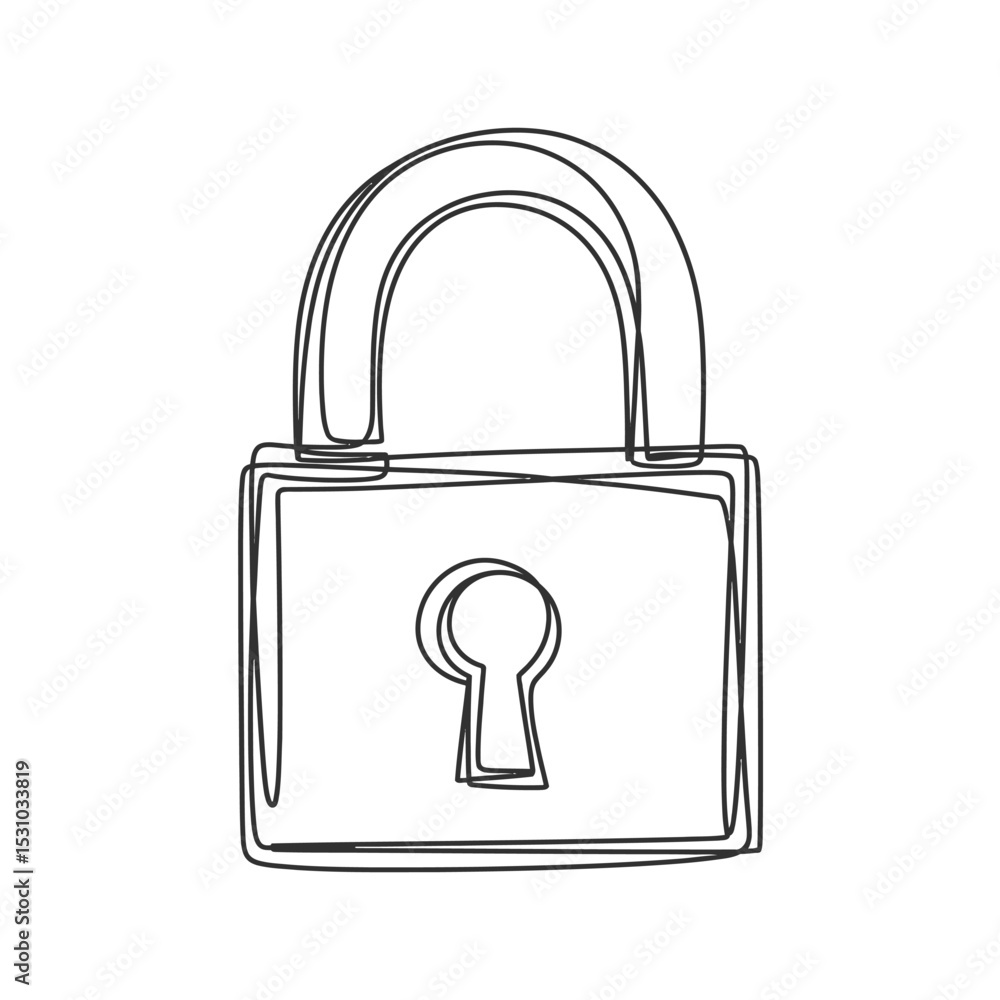 Poster continuous line drawing of a padlock security and protection symbol