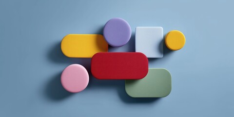 Colorful geometric shapes on blue background - abstract arrangement