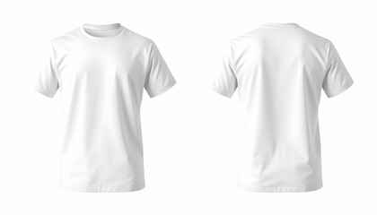 Front and back view of a plain white men's t-shirt, showcasing a blank design.