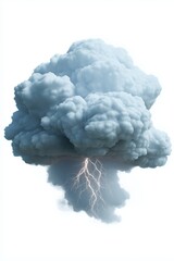 Dramatic lightning bolt striking from fluffy cloud