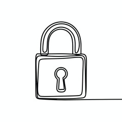 Continuous Line Drawing Simple Padlock Illustration on White Background