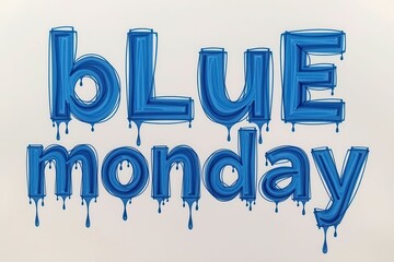 Blue Monday Typography Design Dripping Blue Paint Letters